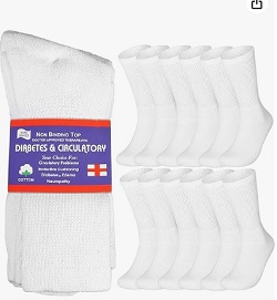 Special Essentials 12 Pairs Cotton Diabetic Crew Socks For Men & Women - Non-Binding Extra Wide Top - Neuropathy Socks